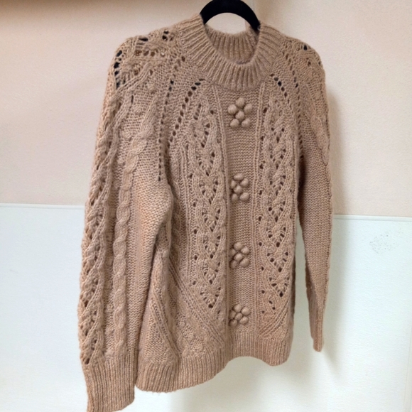 M BEAUTIFUL TAN COLOR J. CREW ALPACA WOOL BLEND OVERSIZED DETAILED SWEATER - Picture 4 of 8